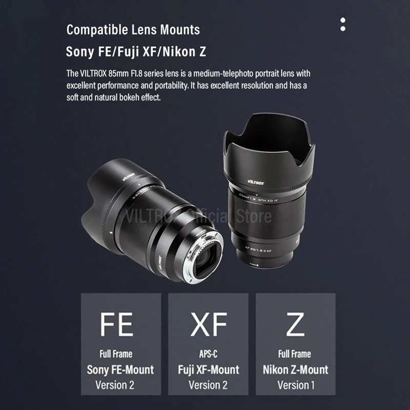 Camera Lens Viltrox AF 85mm F1.8 E X II Z I Auto Focus Full Frame Mirrorless for Sony ZV1 A7IV A7III A7 Nikon Z 85 1.8