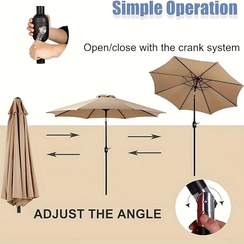 9ft Outdoor Patio Umbrella, Outdoor Patio/Market Table Umbrella, UV Protected, Waterproof, For Garden, Patio, Backyard, Pool
