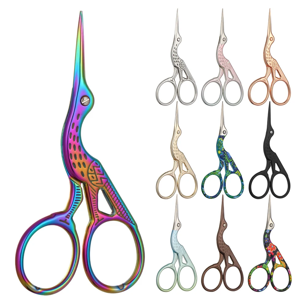 Soft Handle Scissors Portable Scissors Cutter Stationery Scissors Stainless Steel Retro Scissors European Crane Small Cross Stitch Home Embroidery Sewing Craft Crane Tailor