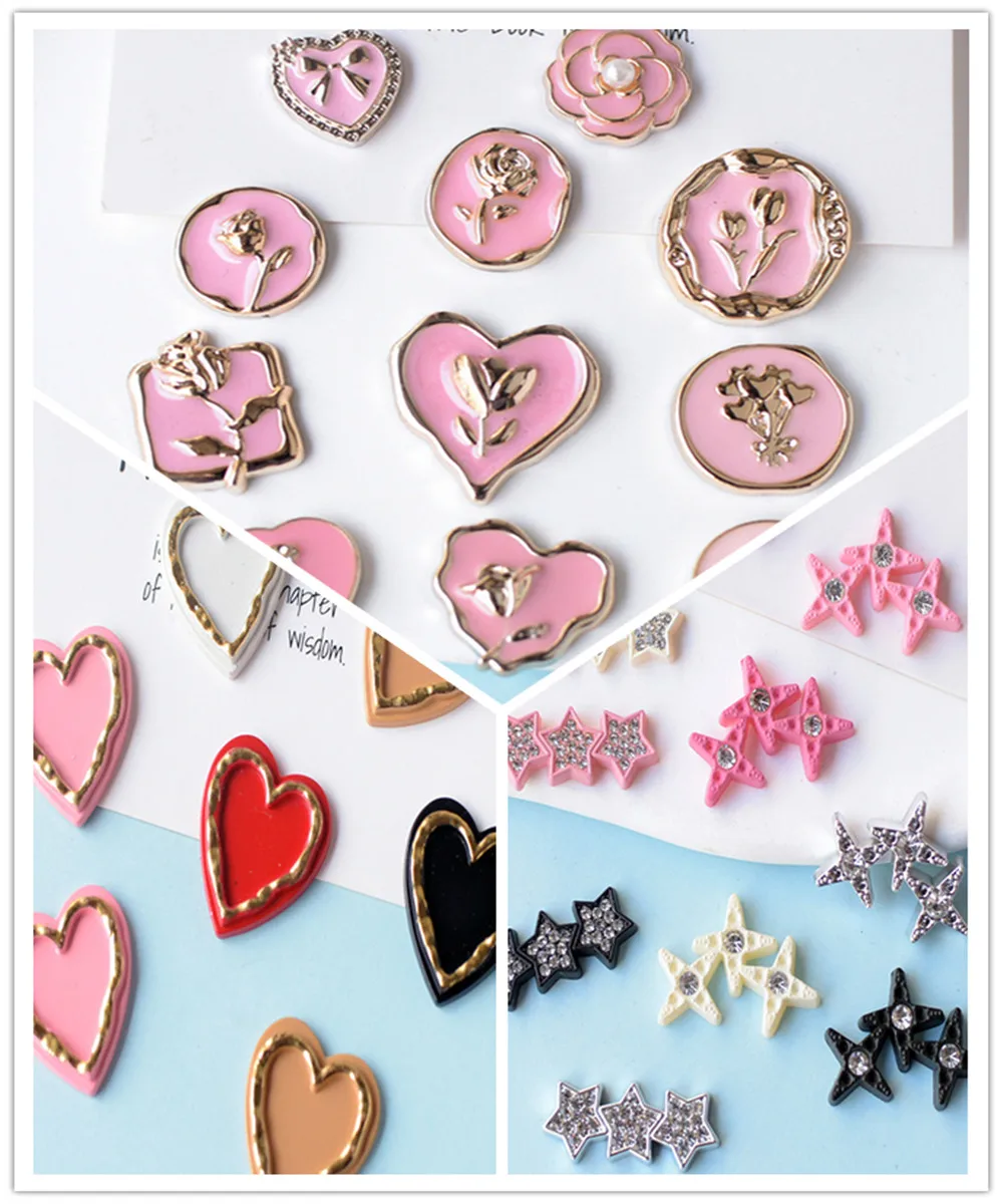 

100pcs Kawaii Resin Rose Heart Stars Flatback Cabochon DIY Crafts Scrapbooking Headwear Clip Hair Ornament Accessories