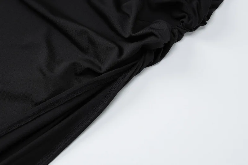 Women's Elegant O Neck Maxi Dress Short Sleeve Slim High Waist Shirring Dress Sexy Side Slit Evening Club Bodycon Dress Lady
