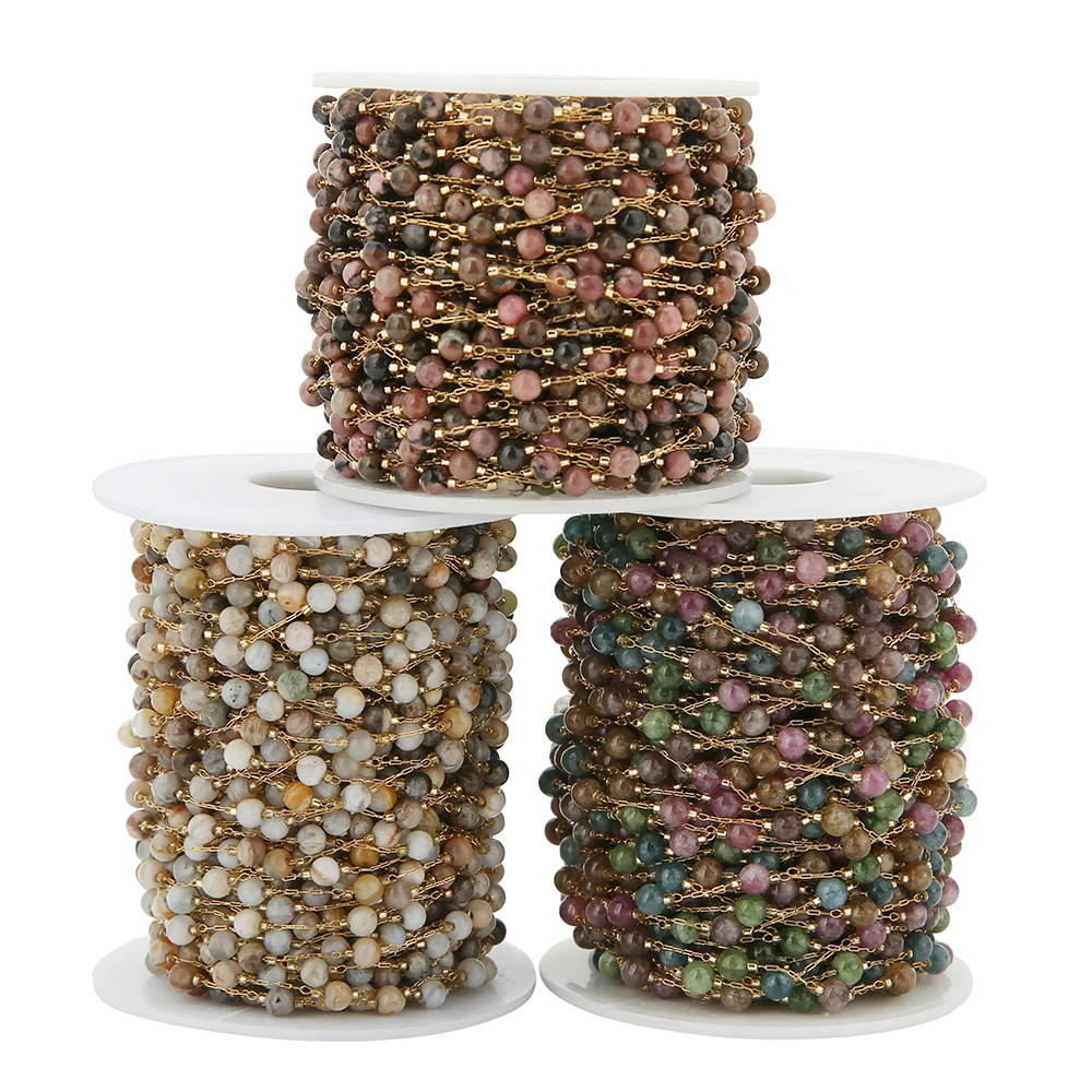 

1 Meter Artificial Stone Beaded Stainless Steel Necklaces Chains DIY Jewelry Bracelets Earrings Findings Bulk Wholesale