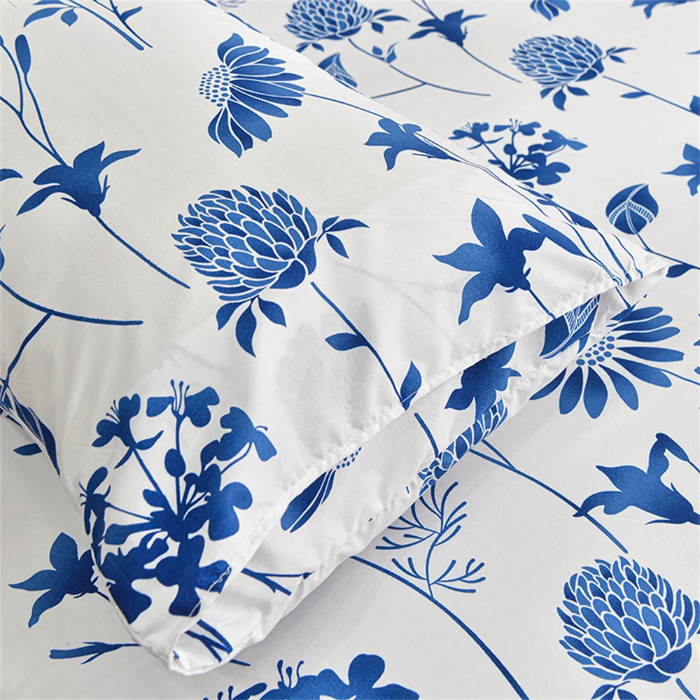 Twin Fitted Bed Sheet with Elastic Blue Flower Printed Bed Cover Single/Queen/King Bed Linen Reactive Printed Mattress Cover 180 3