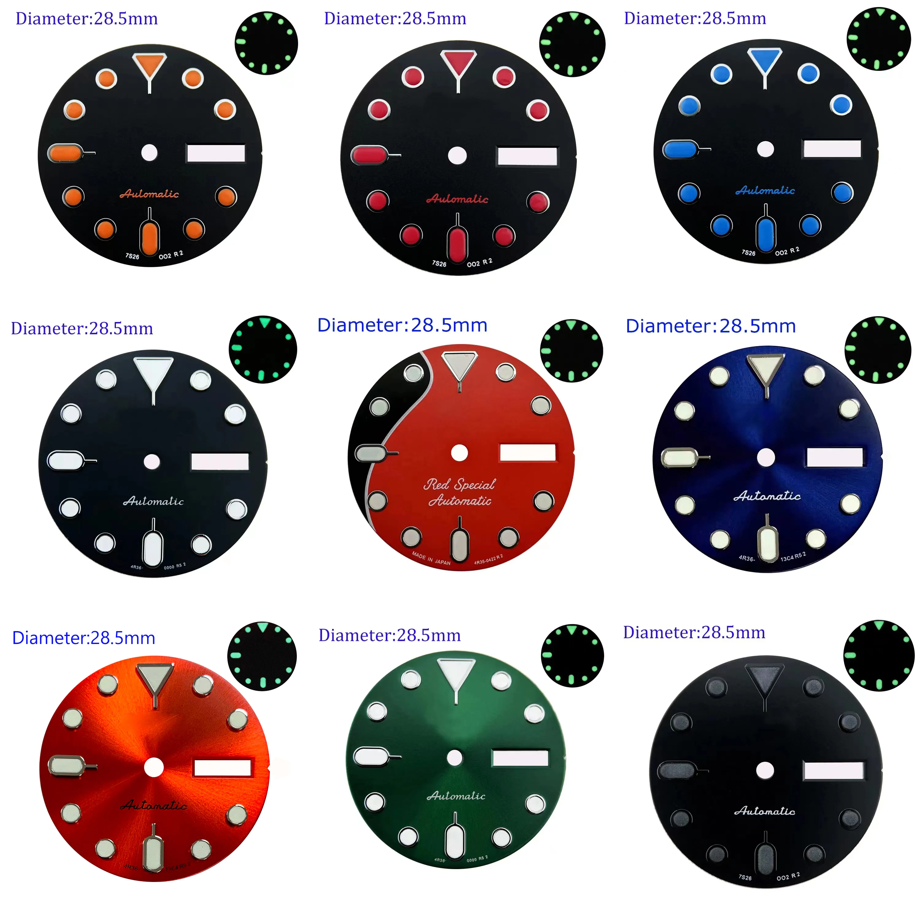 

Customizable Logo SKX007/SUB 28.5mm Green/Blue Luminous Dial Watches Accessories for NH35 NH36 Automatic Movement With S Logo