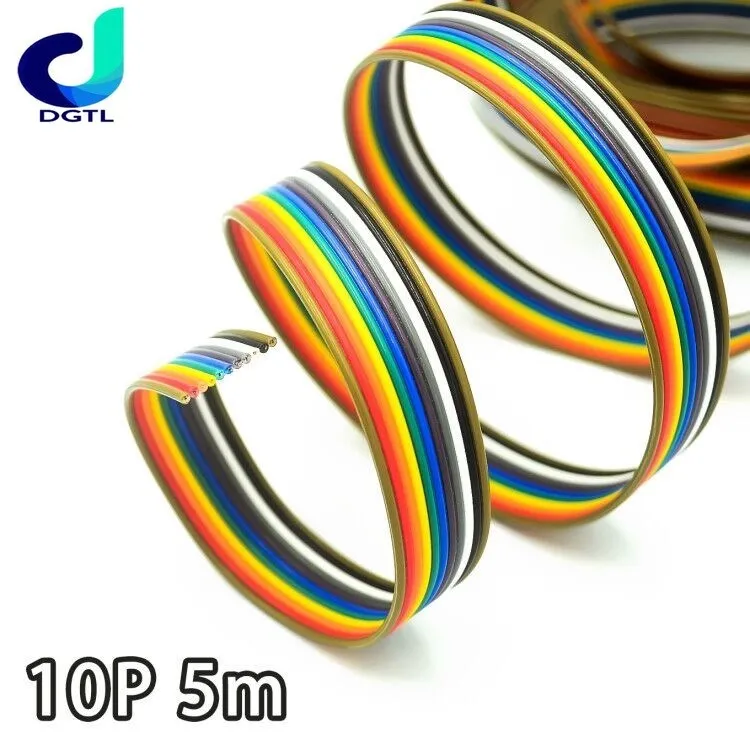 

5meters/lot Ribbon Cable 10 WAY Flat Color Rainbow Ribbon Cable Rainbow Wire 10P 1.27MM pitch For PCB Diy