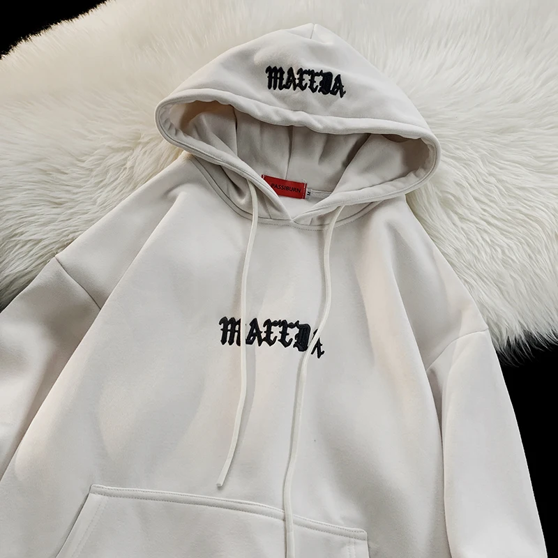 

Hip Hop Embroidery Hoodies Sweatshirt Printed Men Loose Fashion Drawstring Pullover Hoody Trend Brand Man Sweater Harajuku Tops