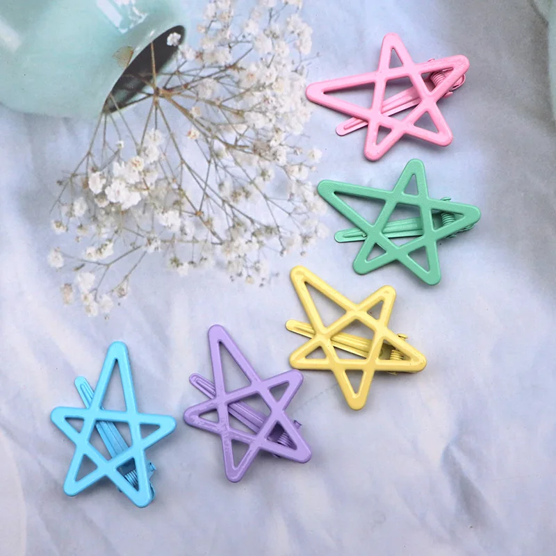 

10Pcs Sweet Colors Star Hair Clips Metal Hairpin Female Forehead Side Bangs Clip Temperament Broken Hair Duck Beak Clip Hairpins