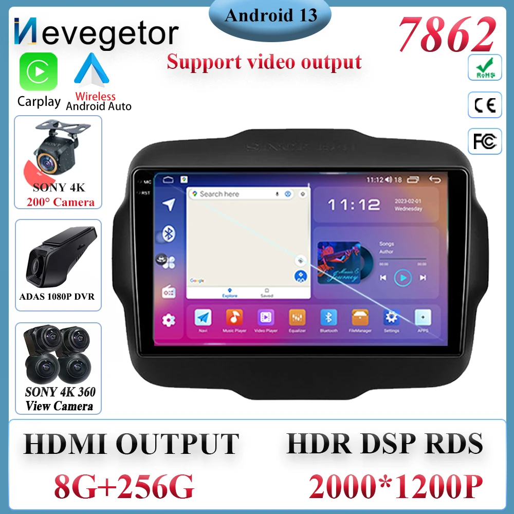 

7862 Android 13 For Jeep Renegade 2014 - 2018 Car Dvd Auto Radio Stereo Multimedia Player GPS Navigation