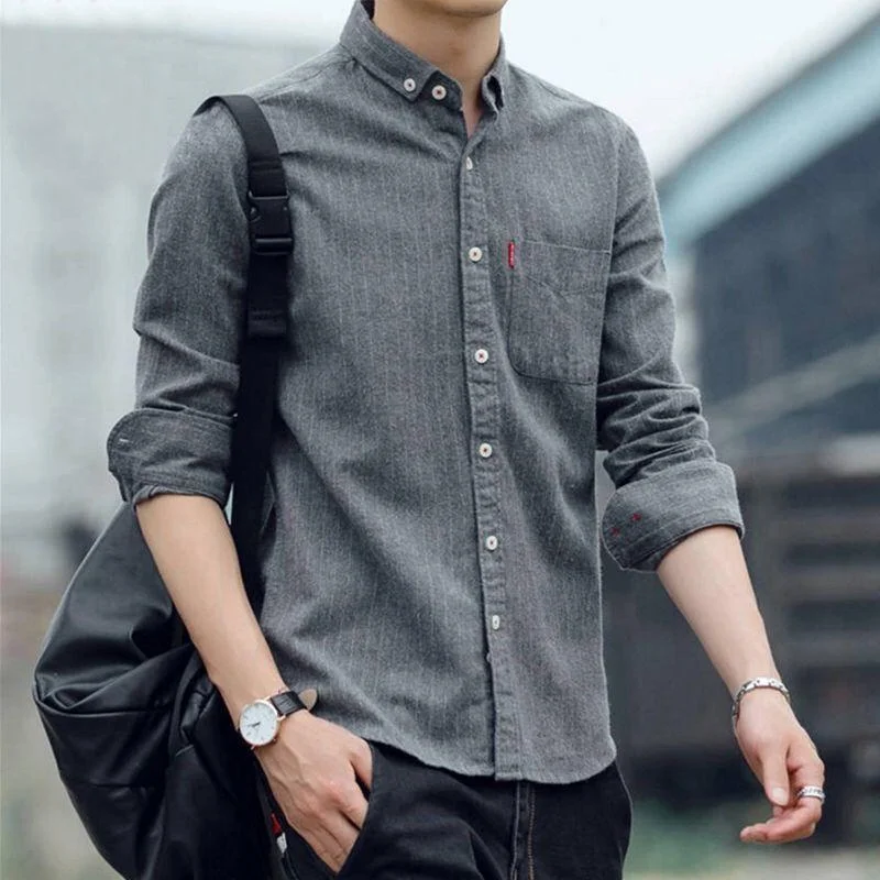 Autumn KPOP Fashion Style Harajuku Slim Fit Tops Loose Casual All Match Stripe Shirt Korean Style Thick Button Long Sleeve Blusa