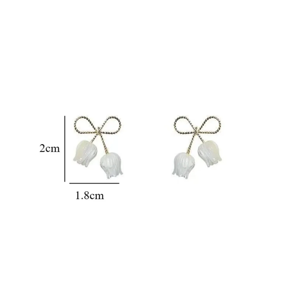 Pearl Tulip Flower Stud Earrings for Women Korean Temperament Zircon Back Hanging Earring Wedding Jewelry