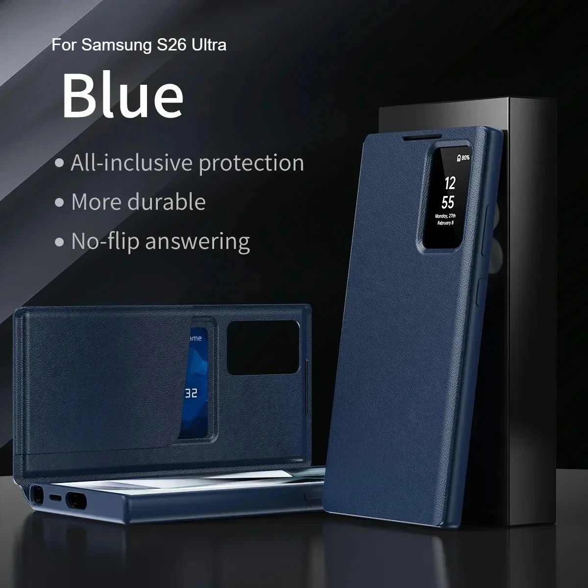 Leather Flip Case with Smart View Display and Card Slot - Shockproof Protective Cover