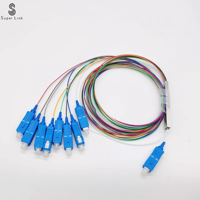 

10 PCS/Lot 1X8 PLC Splitter SC/UPC Splitter Colour line G657A1 PVC 1m FTTH Fiber Optic color Splitter Optical Singlemode Simplex