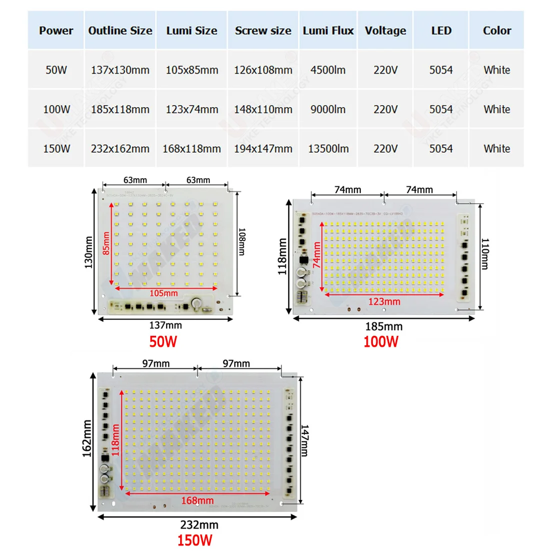 5개 50W 100W 150W AC 220V PCB smd 통합 IC 드라이버, 밝은 LED smd 비드 드라이버리스 pcb diy 야외 투광등 잔디등용