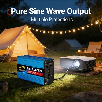 Inverter a Onda Sinusoidale Pura 1600W 3000W da DC 12V a AC 220V, Convertitore di Tensione, Adattatore di Ricarica con Presa EU, Inverter per Auto
