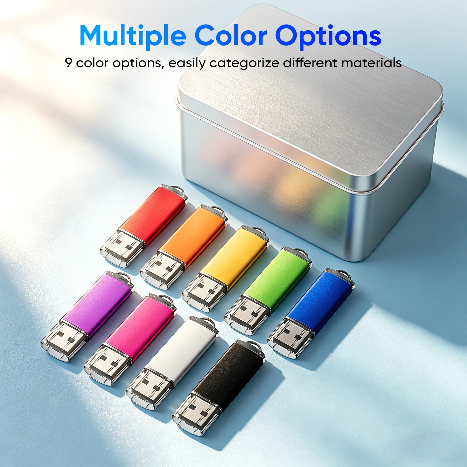 5PCS 10PCS USB 플래시 드라이브 128GB 금속 상자 펜 드라이브 64GB 도매 펜드라이브 32GB 블루 레드 퍼플 메모리 스틱 저장 장치