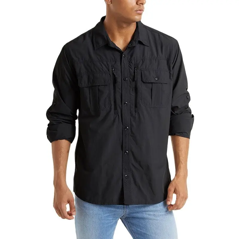 Trainiing Hiking Shirts Men Long Sleeve Cargo Work Shirts Summer Outdoor Quick Dry Hunting Shirt mens long sleeve shirts