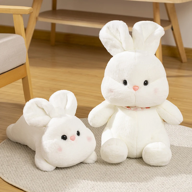 Kawaii White Bunny Plush Toys Stuffed Soft Cartoon Rabbit Dolls Throw Pillow Babys Accompany Doll for Girls Birthday Presents