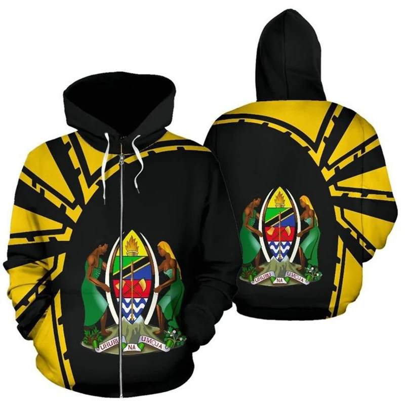 

Tanzania Flag Map Graphic Sweatshirts Africa Country Zip Up Hoodie For Men Clothes Casual Boy Hoody National Emblem Streetwear