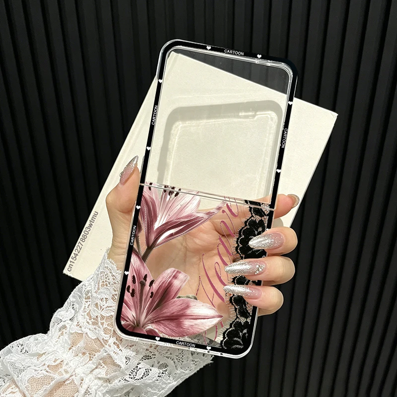 Black Lace Lily Flower Clear Phone Cover - Cute Floral Hard Case