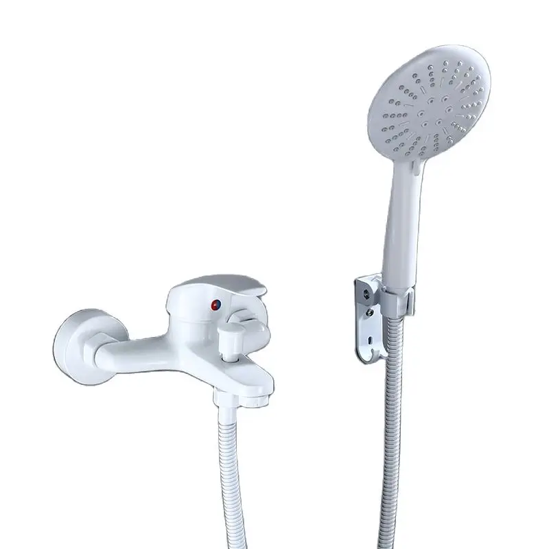White Shower Faucet Brass Mixer Wall Mounted Single Handle Bathroom Mixer Tap ABS Hand Shower 6