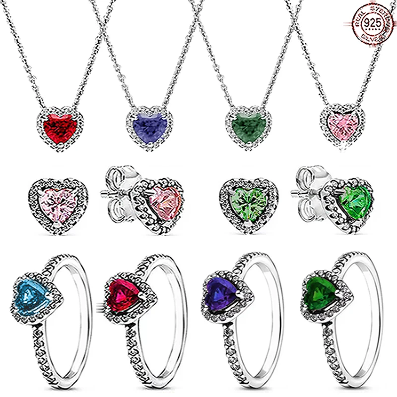 

925 sterling silver classic heart-shaped zircon ring necklace earrings fit original light luxury women's jewelry gifts