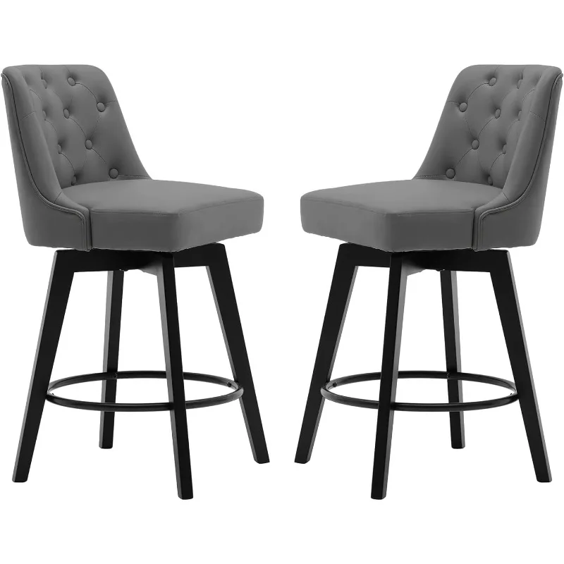 

MINCETA Counter Stool,26" 360 Free Swivel Upholstered Bar Stool with Back-Set of 2,PU in Dark Gray