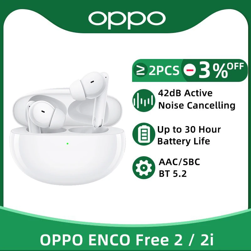 

OPPO ENCO Free 2 2i TWS Earphone Wireless Bluetooth 5.2 Earbuds Active Noise Cancelling Wireless 3 Mic Headphone For Find X5 Pro