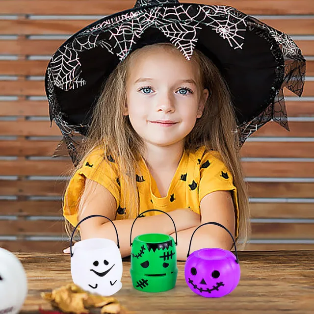 Ghost Mini Boo Statue Buckets - 4-Pack Halloween Decor, Pumpkin, Witch, Ghost Figures, Candy Bowls Or Trick-or-Treat Buckets