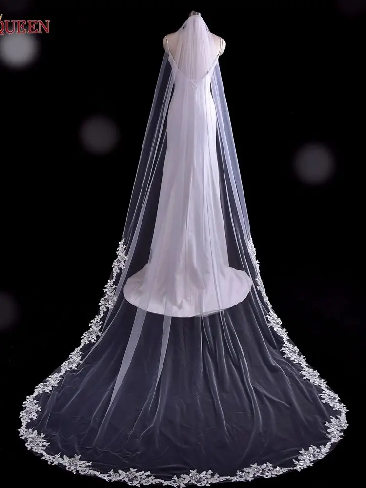 TOPQUEEN Wedding Veil Soft Single Tier Lace Edge Bridal Veil