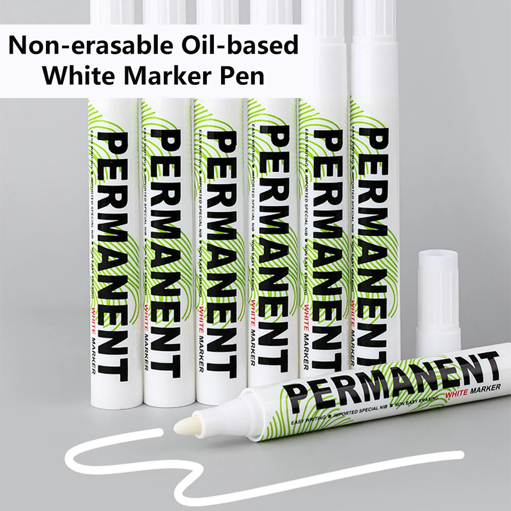 White Permanent Paint Pen Acrylic Maker Waterproof Oily Pens for Wood Plastic Leather Glass Stone Metal Canvas Ceramic Marker 6