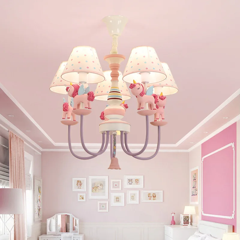 

Люстра в детскую комнату, Современная Минималистичная лампа для девочек, лампа в спальню принцессы, креативная мультяшная лампа с единорогом для защиты глаз