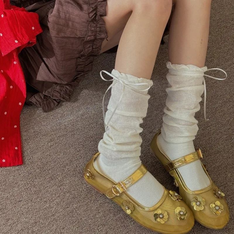 Cute Lolita Bow Socks JK Japanese Bandage Bowknot Kawaii Sock Women Sweet Girls Cotton Long Socks
