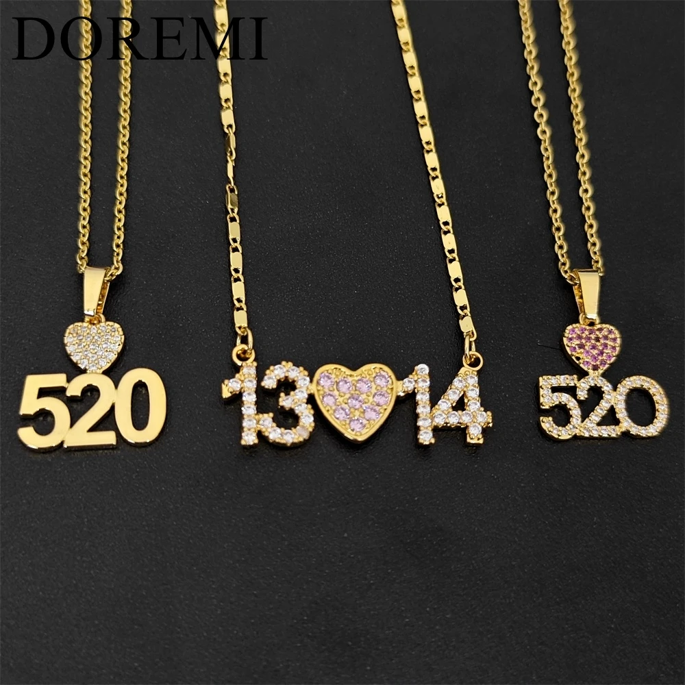 DOREMI Stainless Steel Chain Women Custom Date Necklace Birth Date Crystal Name Necklace Personalized Full Zircon Gift Jewelry