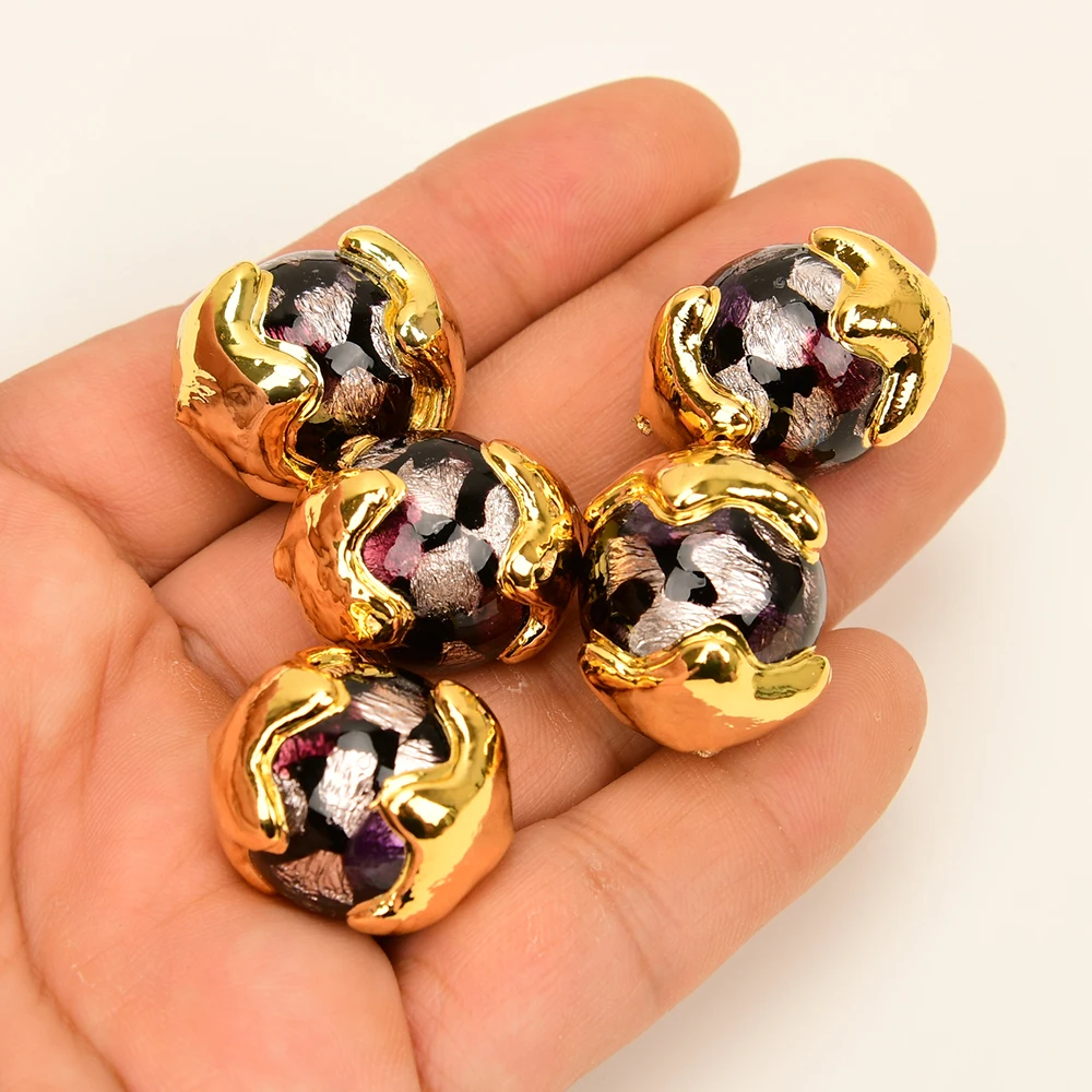 

Wholesale 5 Pcs Purple Murano Glass Gold Plated Spacer Beads Female Accessory Findings Jewelry Making DIY