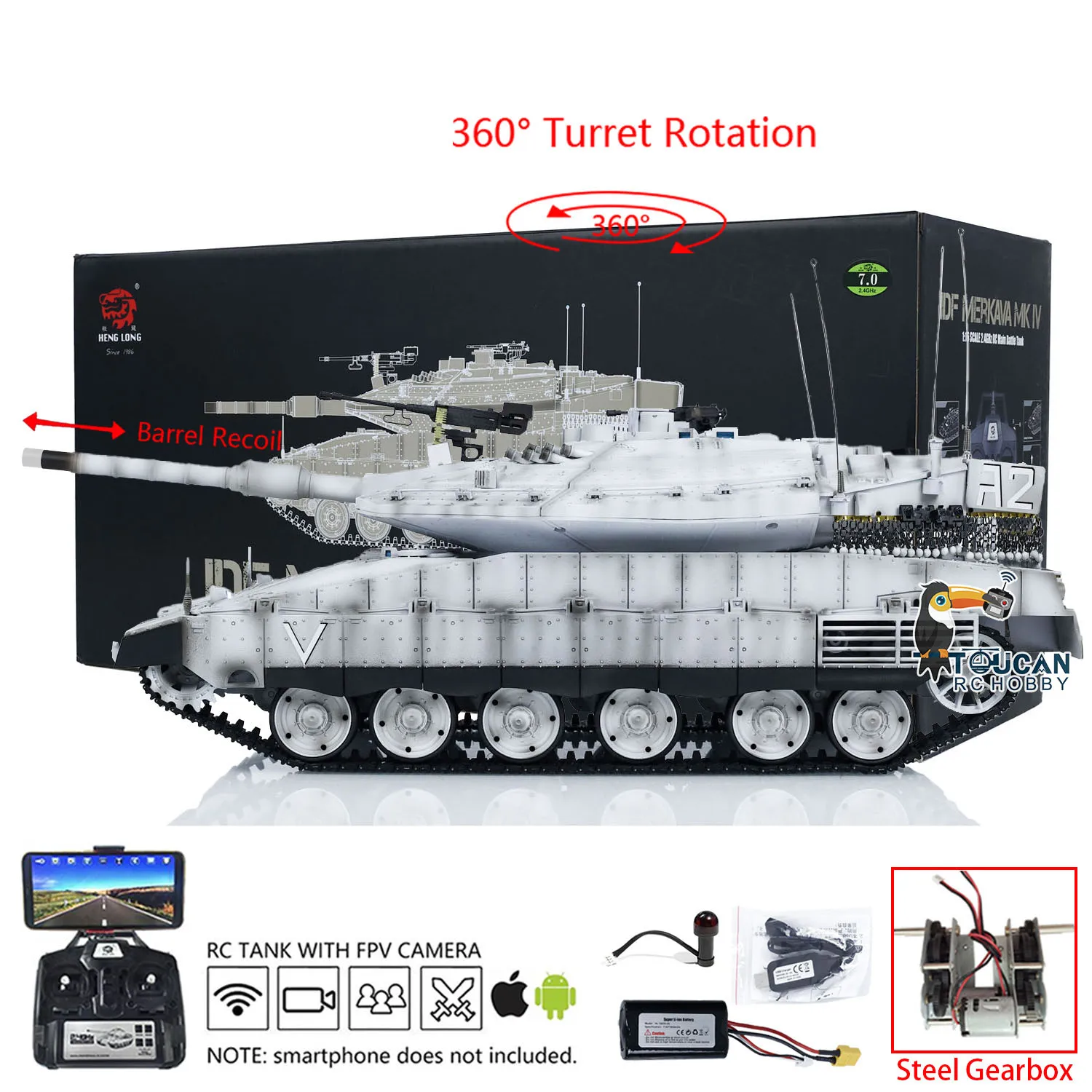 Toys Heng Long Merkava 1/16 RC Tanks 3958 IDF MK IV Metal Driving Gearbox W/ FPV Camera Radio Control Panzer Model TH23440 3