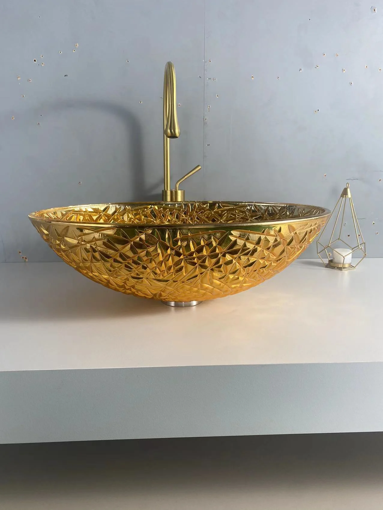 

Household Bathroom Sinks Golden/Silver Crystal Glass Bathroom Washbasins Art Table Wash Basin Light Luxury Hotel Washing Sinks