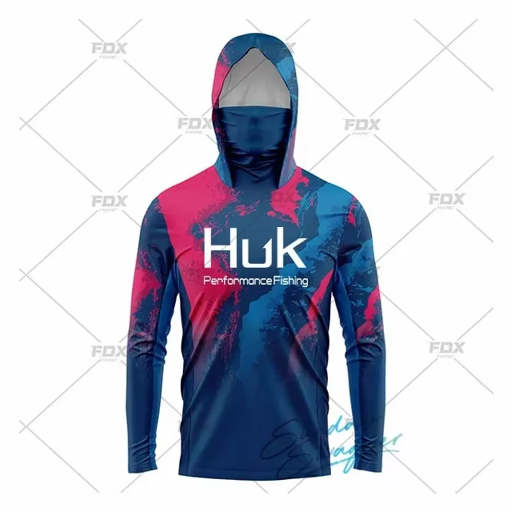 Fishing Shirt HUK Fishing Fishing Shirts Upf 50 Long Sleeve Hooded Face Cover Camisa Pesca Tops UV Protection Face Mask Clothes