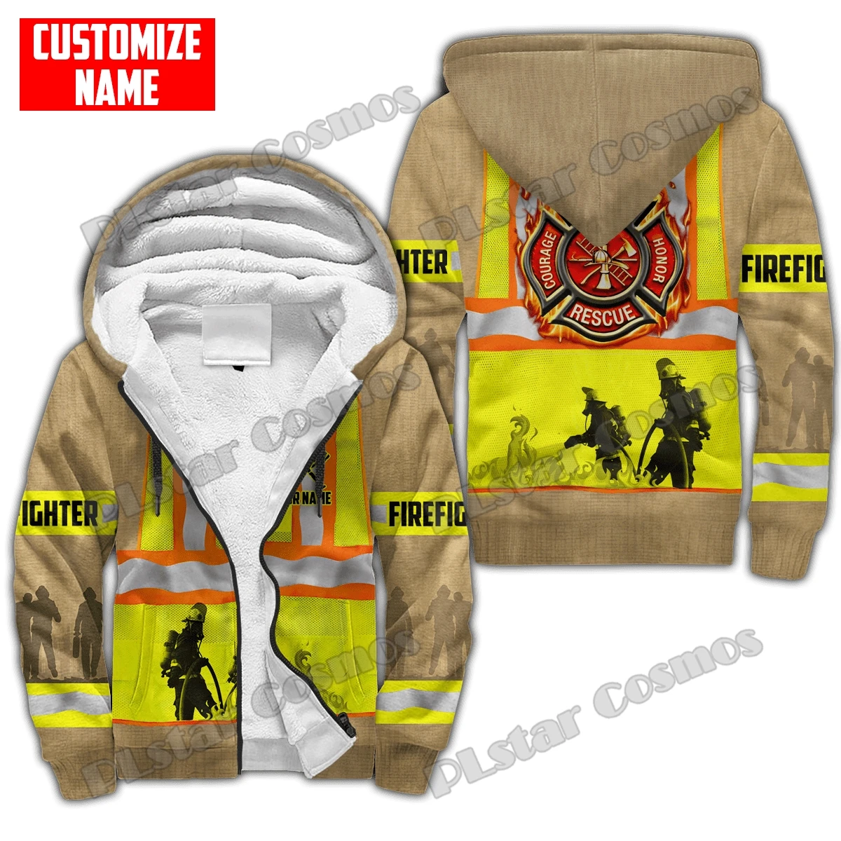 Benutzerdefinierter Name Brave Firefighter 3D-gedruckte Fleece-Kapuzenpullover mit Reißverschluss für Männer und Frauen, Winter, lässig, dick, warm, mit Kapuze, Reißverschlussjacke JR14 – Detail 13