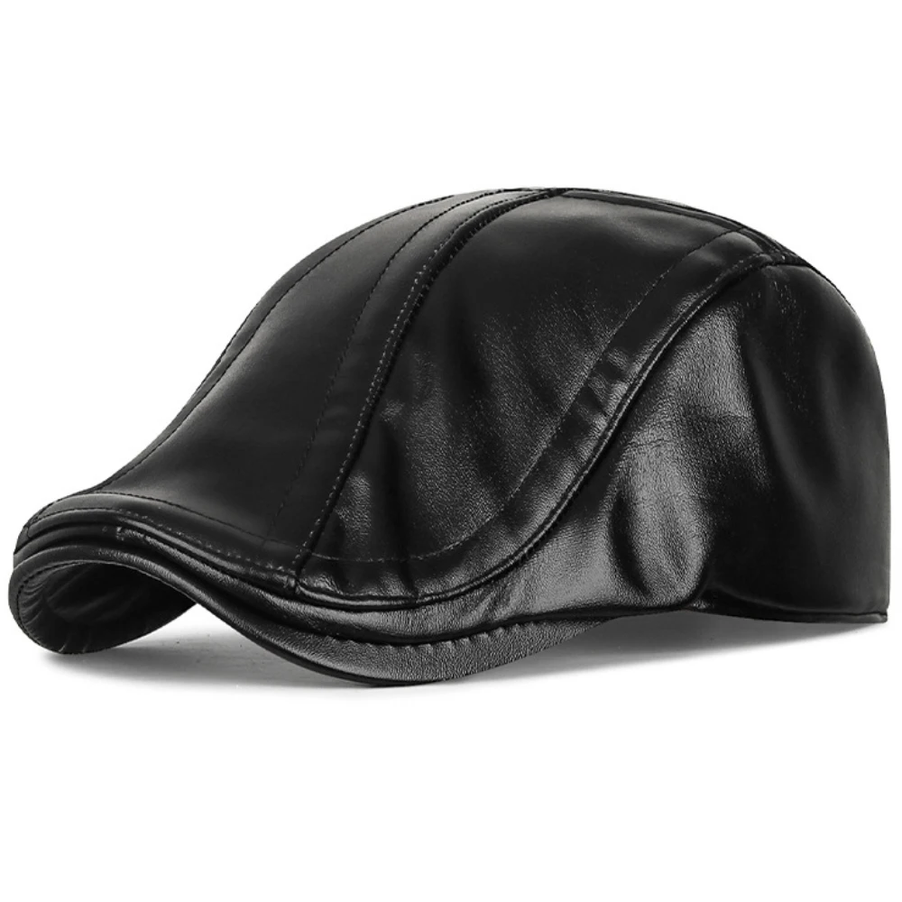 HT4925 Herren Baskenmütze Neue Dicke Warme Wintermütze Männer Fleece Gefüttert Earflap Cap Retro Künstler Maler Baskenmütze Hut Papa PU Leder Baskenmütze Kappe – Detail 8