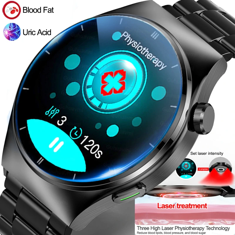 

2023 Laser Treatment Bluetooth Call Smart Watch Sapphire Glass Full Touch Screen Sport Clock Blood Glucose Smartwatch For Huawei