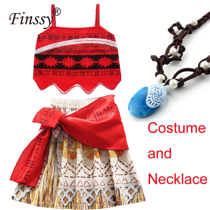 Kids Girls Clothes Cosplay Costumes Moana Princess Dress Vaiana Adventure Summer Beach Outfit Halloween Party Fancy Necklace Set plus size halloween costumes Cosplay Costumes