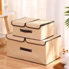 Cotton Fabric Foldable Storage Boxs Large Double Lid with Cover Organizer Underwear Miscellaneous Items Bedroom Arrangement Case 1