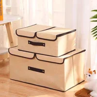 Cotton Fabric Foldable Storage Boxs Large Double Lid with Cover Organizer Underwear Miscellaneous Items Bedroom Arrangement Case 1