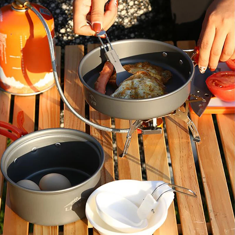 Portable Outdoor Pots Frying Pans Kit Camping Cookware Set Picnic Aluminum  Non-stick Tableware With Bowls Spoon Travel Cookset - AliExpress