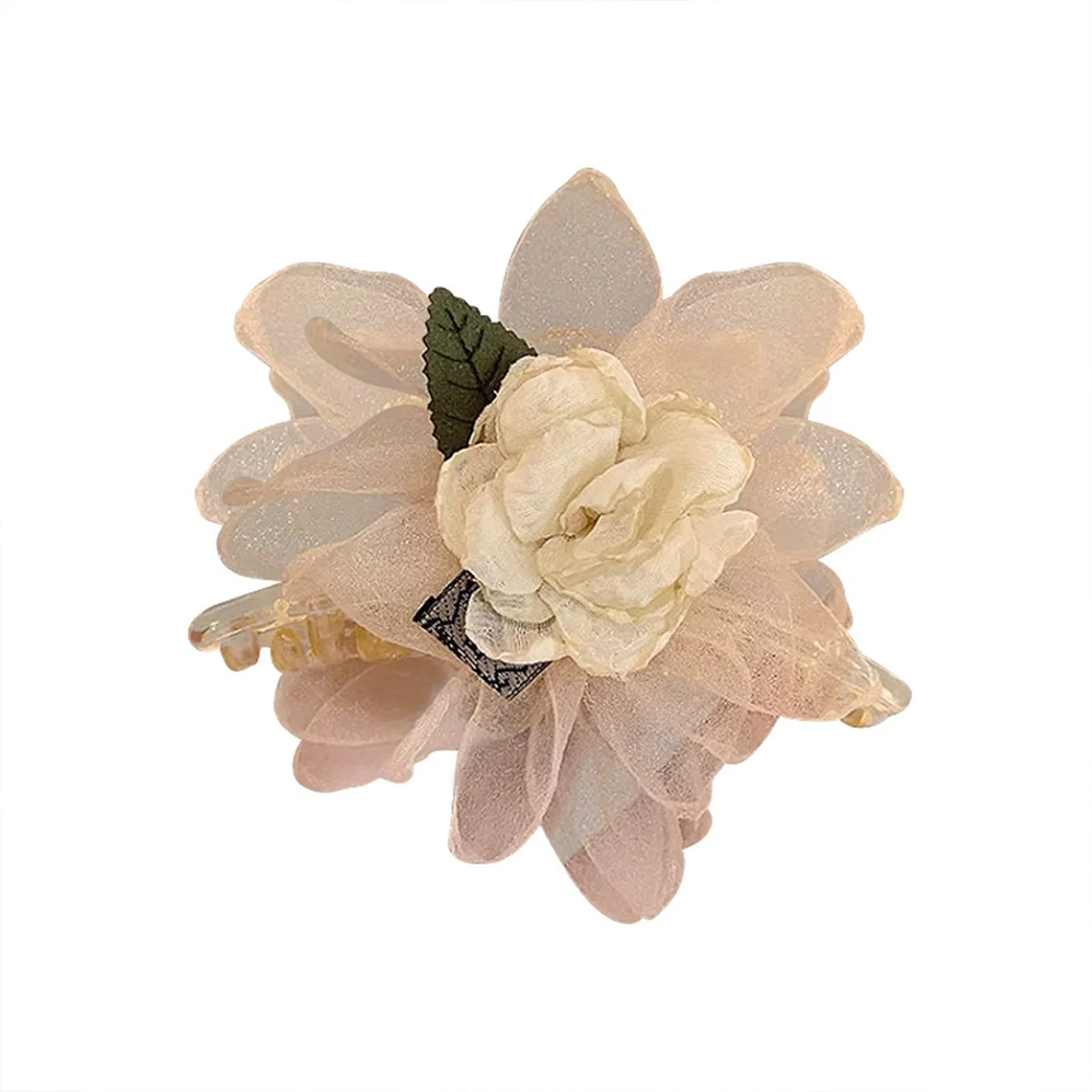 Koreanischen Stil Blume Haar Klaue Champagner Farbe Mesh Berg Kamelie Shark Haar Greifer Sweety Exquisite Blume Haar Zubehör – Detail 5