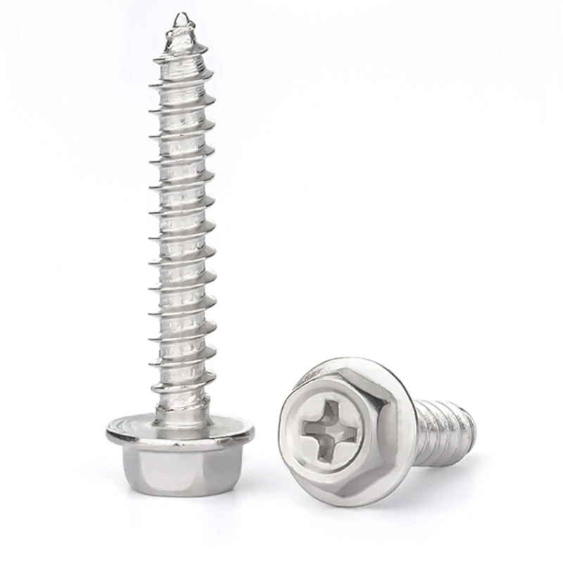 Description Picture 4 of item304 Stainless Steel Cross Hex Self-Tapping Screw M3 M4 M5 M6 Phillips External Hex Flange Cross Head Screws Wood Nail
