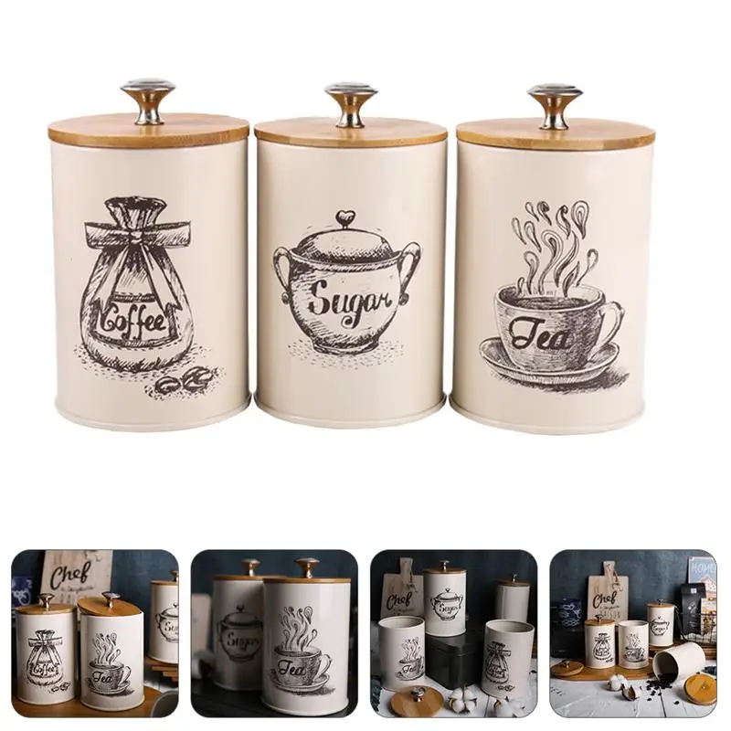 

3pcs Coffee Sealing Cans Kitchen Sugar Sealed Cans Metal Tea Coffee Sugar Storage Jars Food Containers With Lids Box