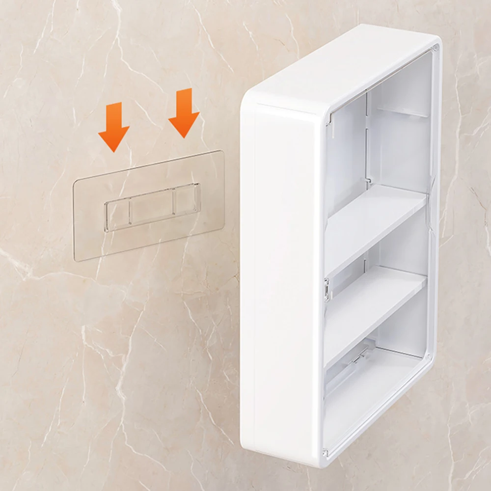 No Drill Bathroom Organizer – Multi-Layer Transparent Cosmetic Display Cabinet with Removable Shelves 4
