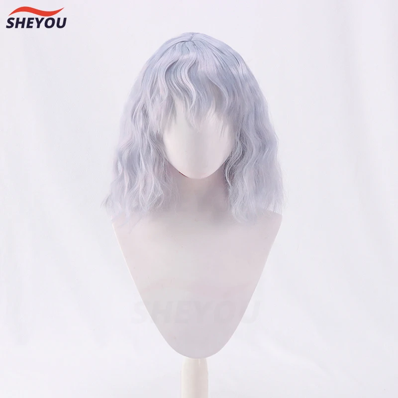 

Neferpitou Cosplay Wig Anime Short Curly Sliver Purple Heat Resistant Synthetic Hair Wigs + Wig Cap