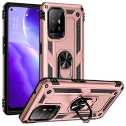 Shockproof Magnetic Armor Phone Case with Car Holder Ring - Enhanced Protection & Hard PC Back Cover for OPPO A94 5G (Rose gold)